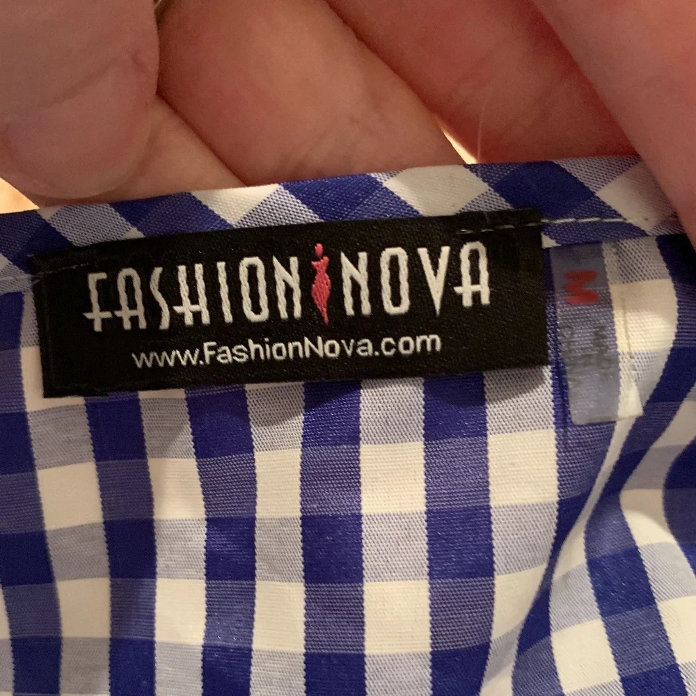 Fashion Nova V-neck Wrap Top Blue and White Gingham Print Medium - Picture 4 of 6